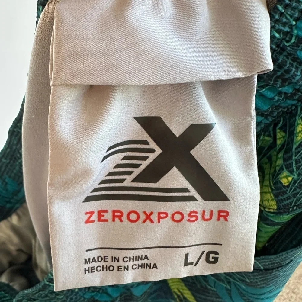 ZeroXPosur Tropical Leaf Print Drawstring Waist Swim Shorts Sz L